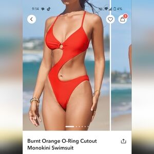 XL (10 US)Burnt Orange O-Ring Cutout Monokini Swimsuit